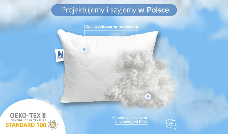 Poduszka EKO wykonana jest z kulki silikonowej. Dostępna w rozmiarach 50x60 cm i 70x80 cm Poduszka EKO wykonana jest z kulki silikonowej. Dostępna w rozmiarach 50x60 cm i 70x80 cm